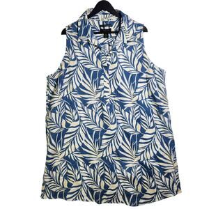 Tahari 100% Linen Sleeveless Shift Dress Plus 2X Tropical Resort Lagenlook NEW